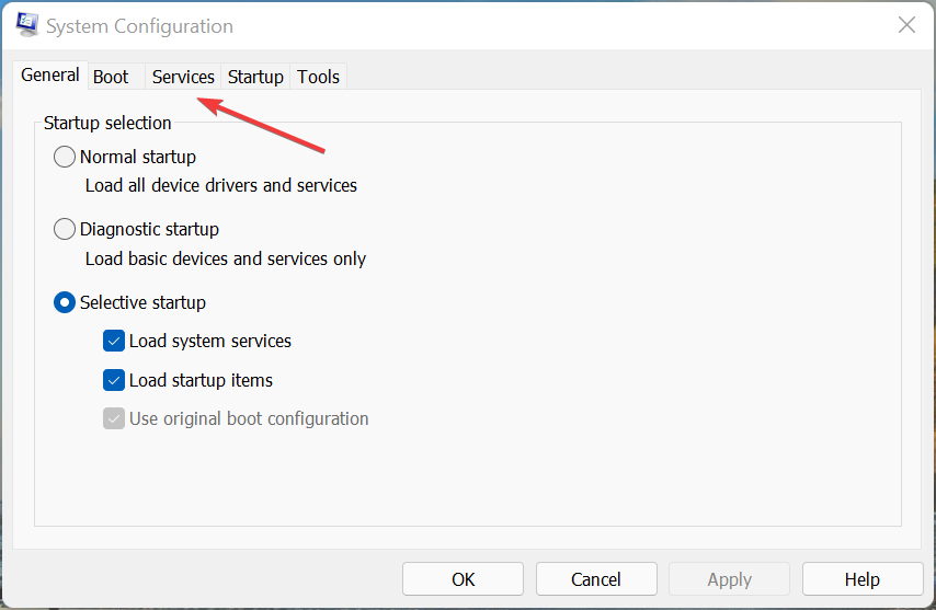 Вкладка Службы в Конфигурации системы