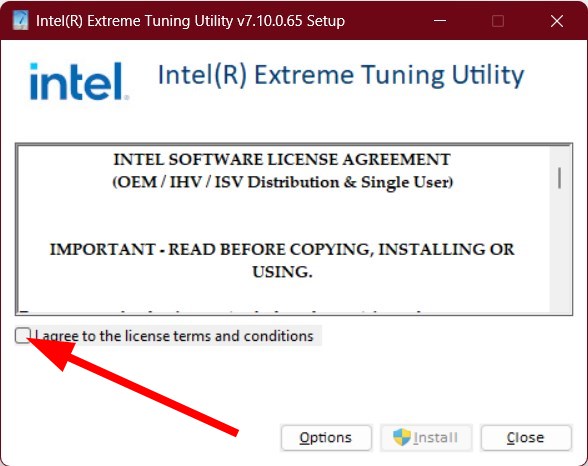 Установка Intel XTU: лицензионные условия