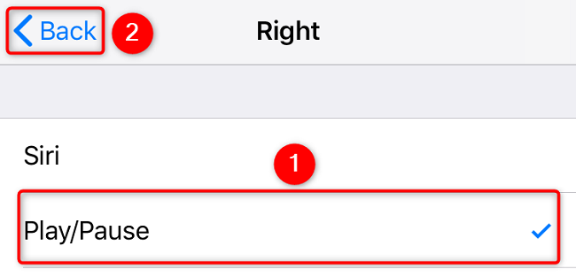 Выберите «Воспроизведение/Пауза» и нажмите «Назад»