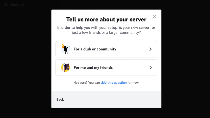 Выбор категории сервера в Discord