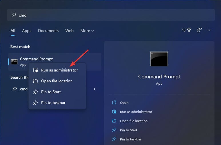 Опция «Запуск от имени администратора» для Командной строки