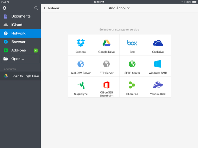 Экран приложения Transmit с подключением к серверу