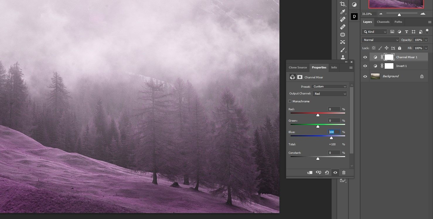 Blue в Red-канале на 100