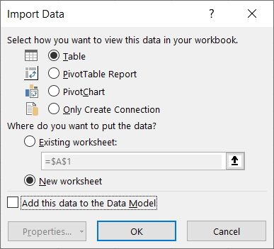 Choose an import option