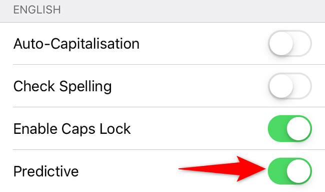 Активация опции Predictive через меню клавиатуры