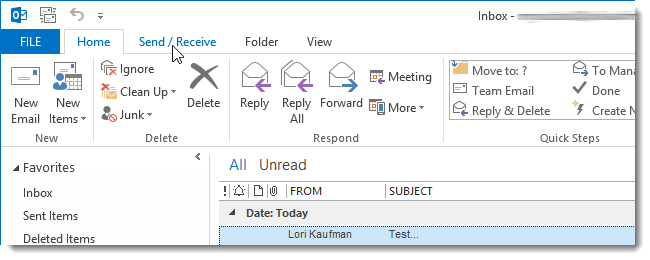 Вкладка Отправка/Получение в Outlook