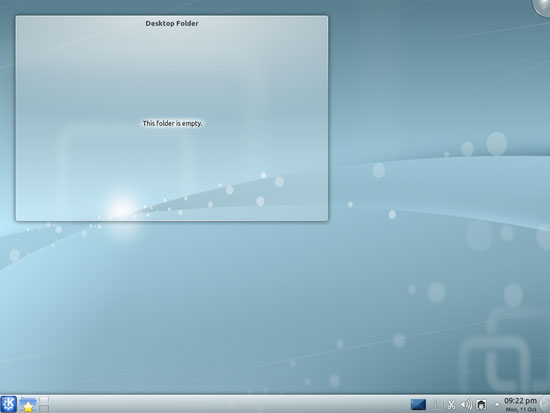 Новый рабочий стол Kubuntu 10.10 после перезагрузки