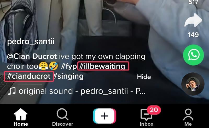 Пример хештегов, связанных с музыкой в описании ролика TikTok