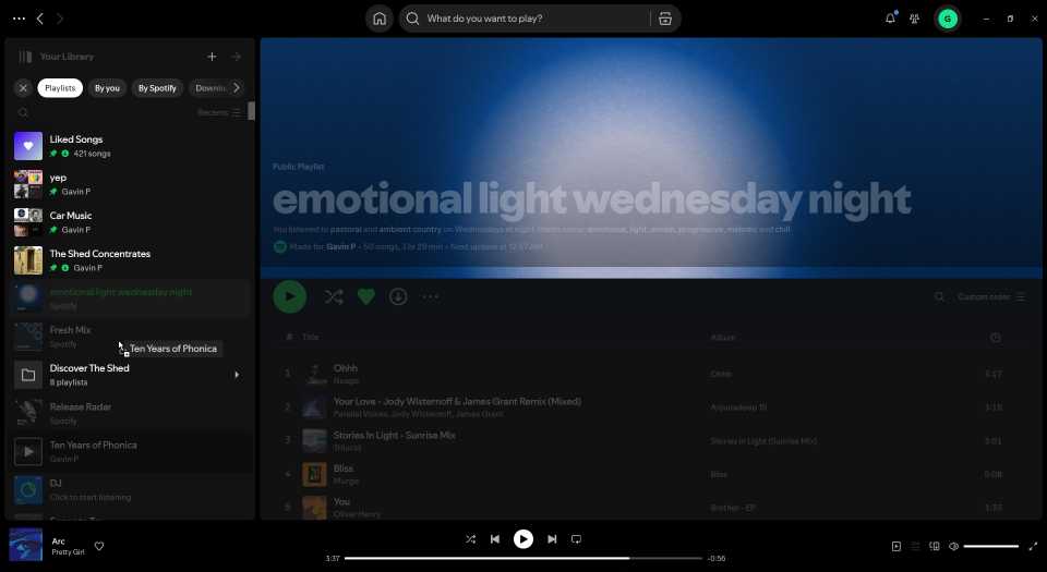 Список плейлистов Spotify: опция изменения недоступна