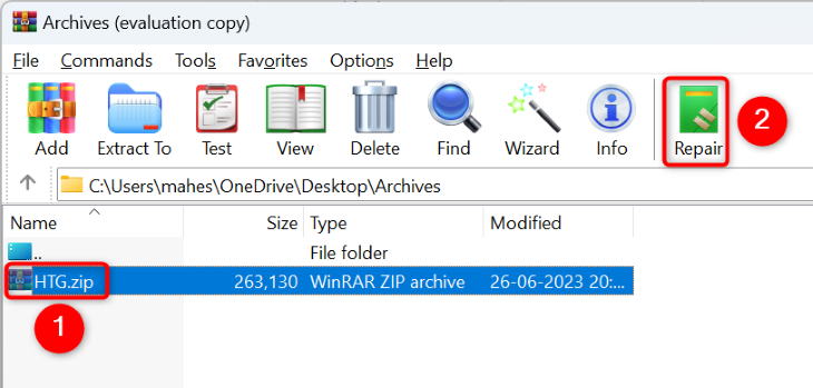Choose the archive and click