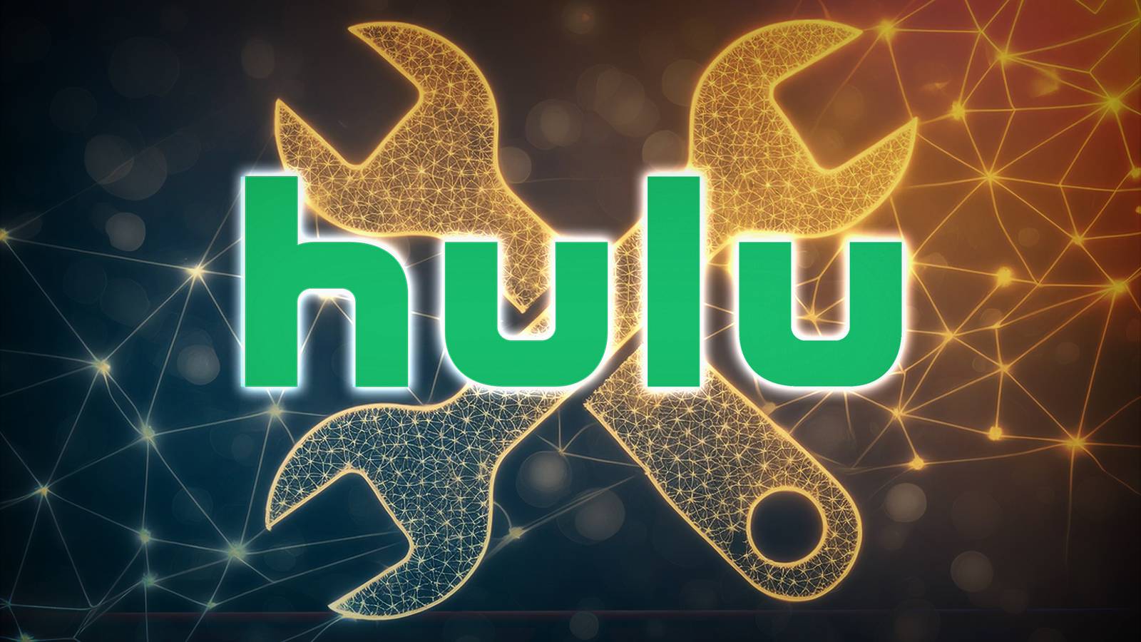 Логотип Hulu на фоне инструментов для устранения неисправностей