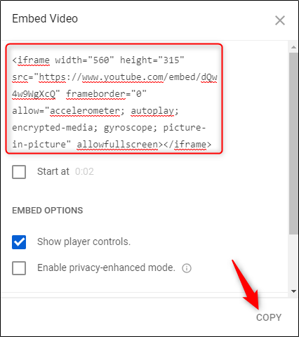 копирование кода встраивания