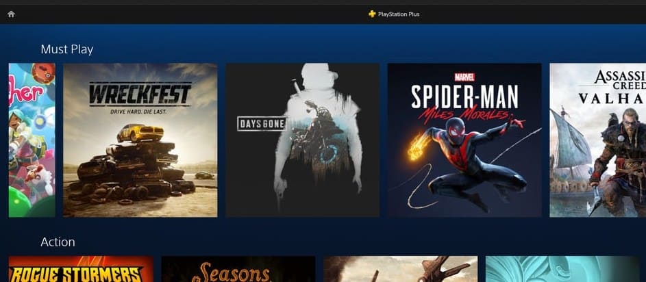 Изображение интерфейса каталога игр в приложении PlayStation Plus на ПК