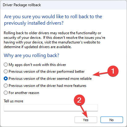 Кнопка отката драйвера в окне свойств