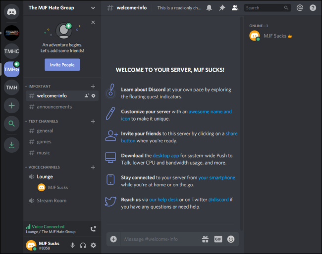 Пример сервера Discord по шаблону для семьи и друзей