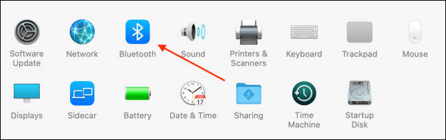Окно Системных настроек с выбором Bluetooth