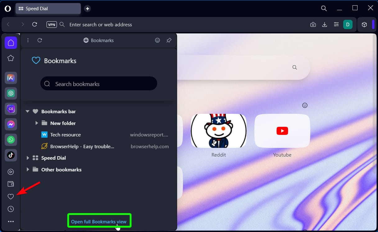 Полный просмотр закладок