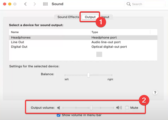 Выбор выхода в macOS