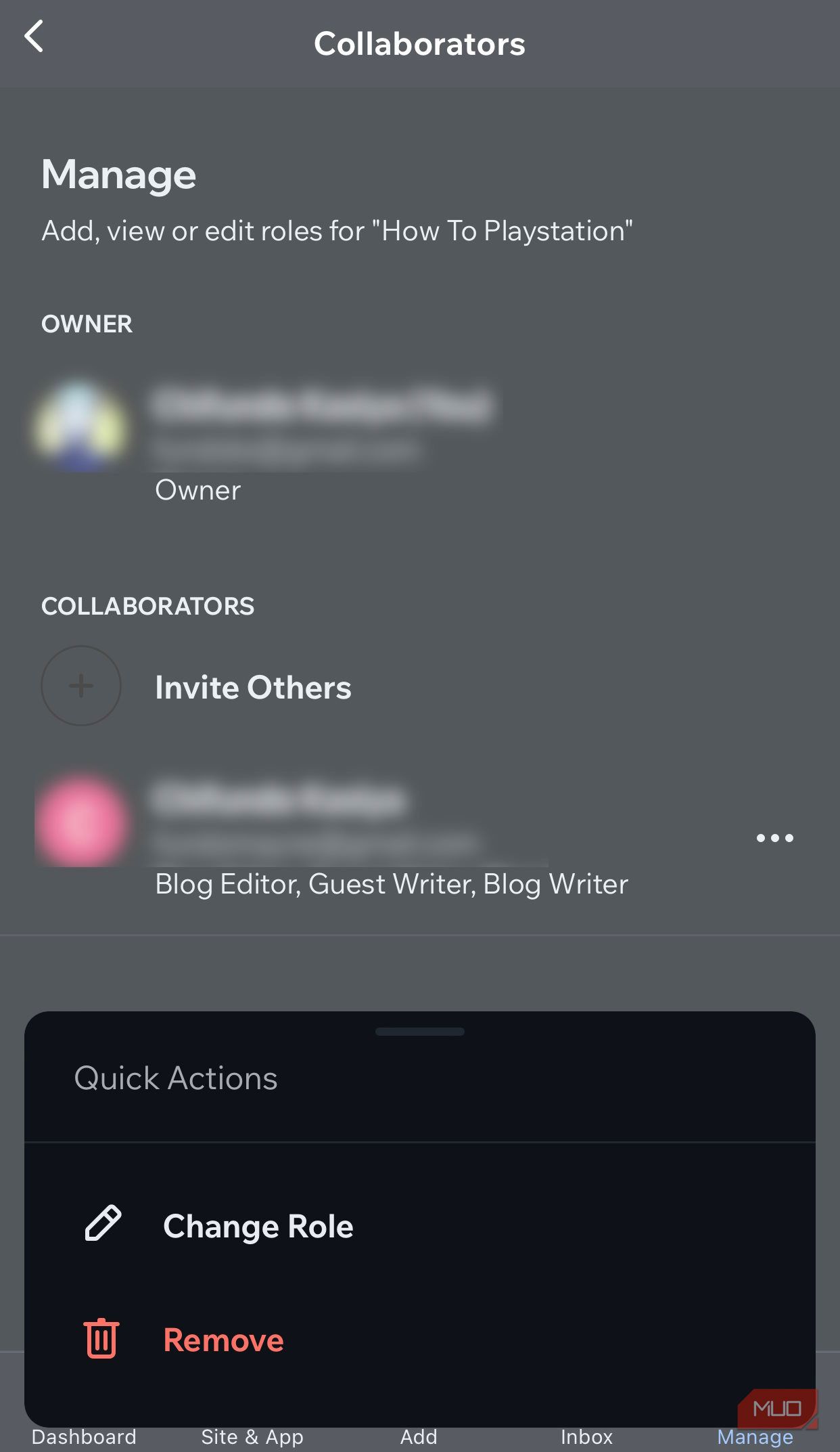 Всплывающее меню для быстрого действия в приложении Wix Owner