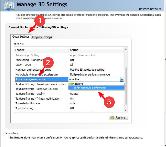 Опция Prefer maximum performance в панели NVIDIA