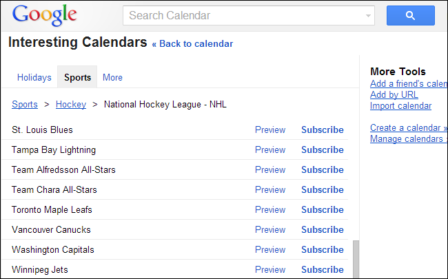 Calendriers sportifs disponibles pour abonnement