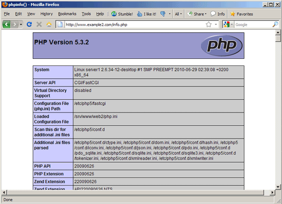 phpinfo() — Loaded Configuration File показывает /srv/www/web2/php.ini