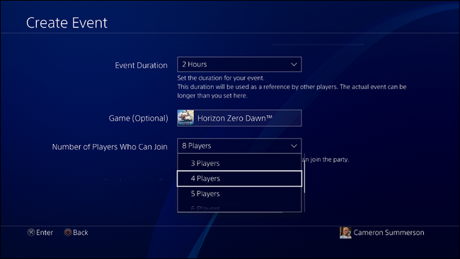 Настройка числа участников события