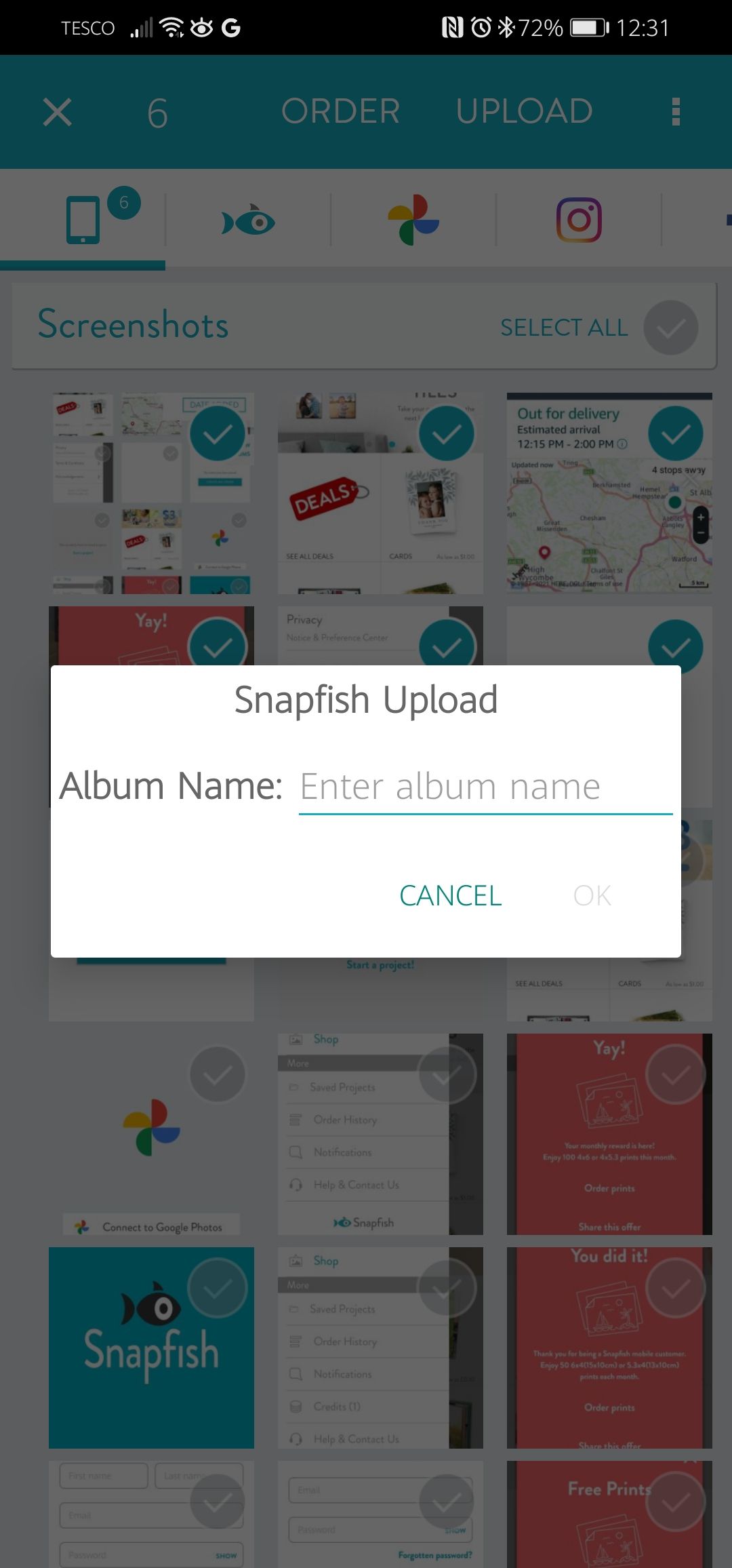 Ввод названия нового альбома в Snapfish