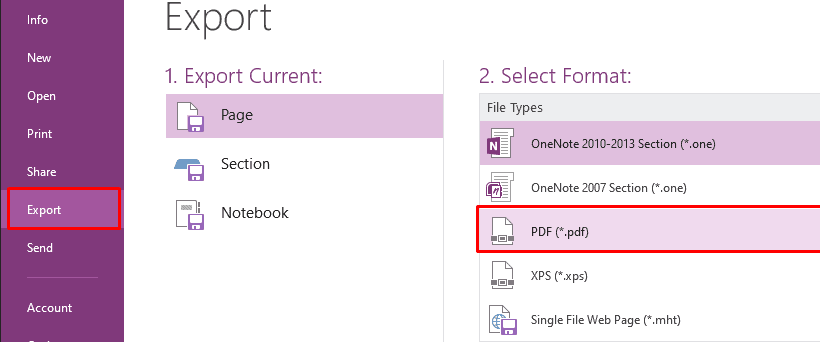 Сохранение страницы OneNote как PDF на Mac