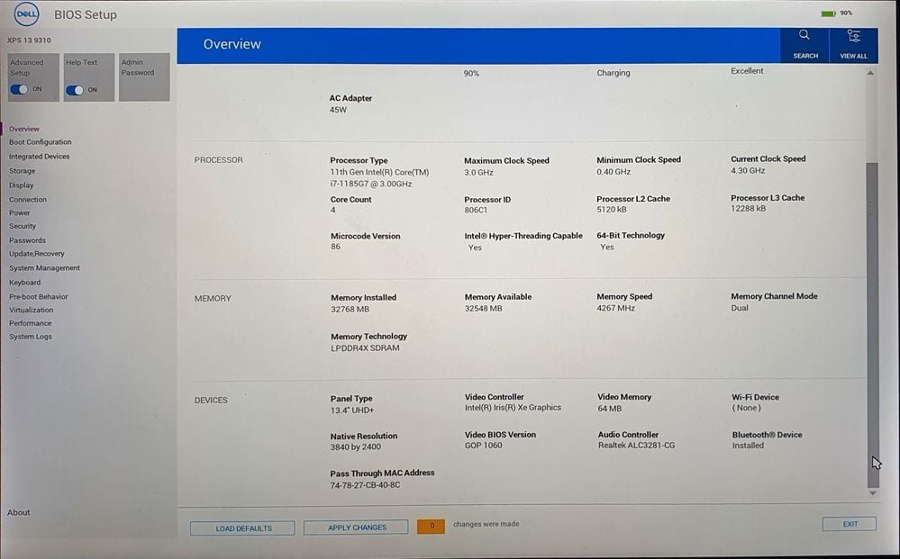 Пример опции сброса BIOS