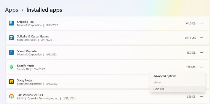 Lista de aplicaciones instaladas mostrando tamaño para identificar apps que ocupan más espacio