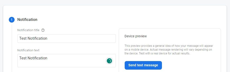 Страница настройки сообщения push-уведомления