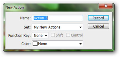 Создание нового действия в панели Actions