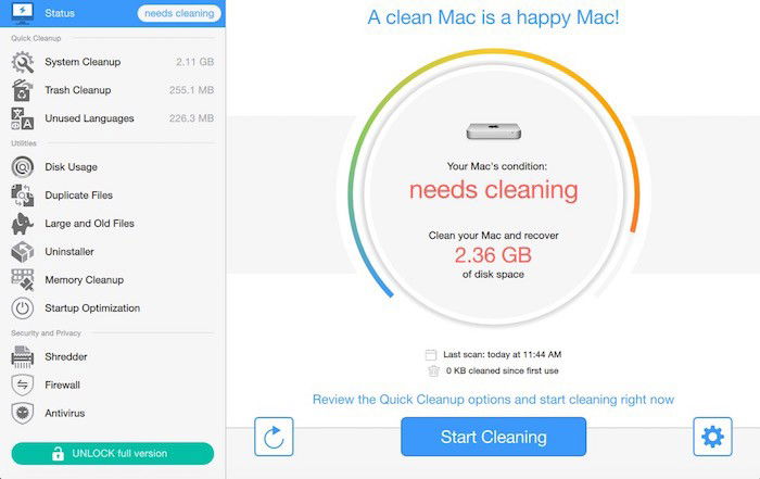 Tela inicial do Mac Cleaner 2 mostrando opção de iniciar limpeza