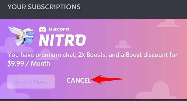 Нажмите «Отменить» в баннере Nitro.