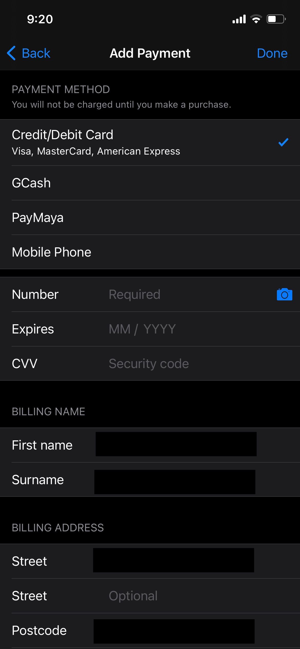 Добавление способа оплаты на Mac