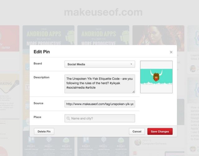 Создание нового пина из веб-страницы