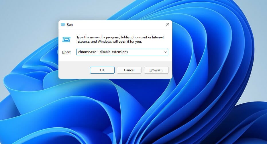 Запуск Chrome с отключёнными расширениями через окно Выполнить