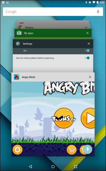 Демонстрация закрепления приложения на Android — экран многозадачности и значок закрепления