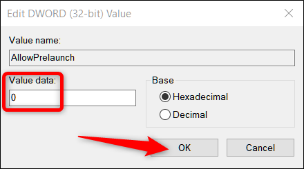 Установка значения AllowPrelaunch в 0