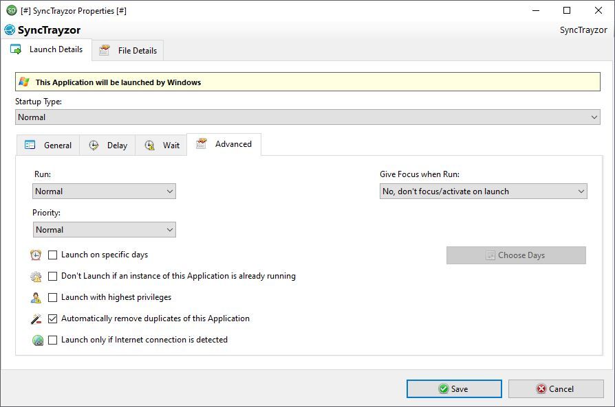 Startup Delayer advanced options tab.