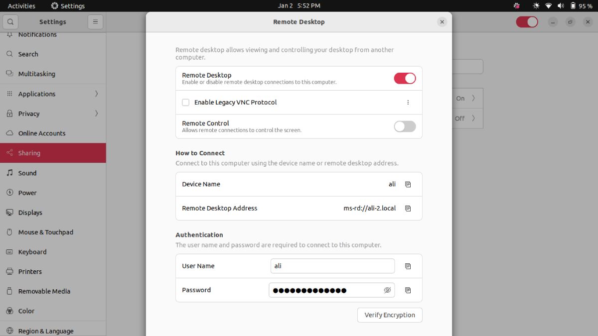 Enabling Remote Desktop in Ubuntu