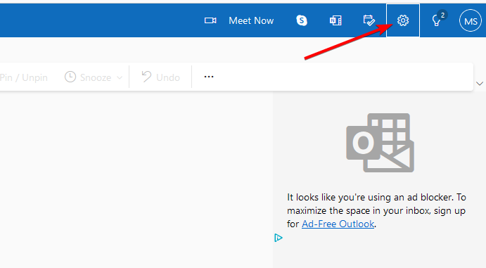 Иконка настроек в веб‑интерфейсе Outlook