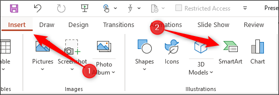 Меню Вставка с доступом к SmartArt
