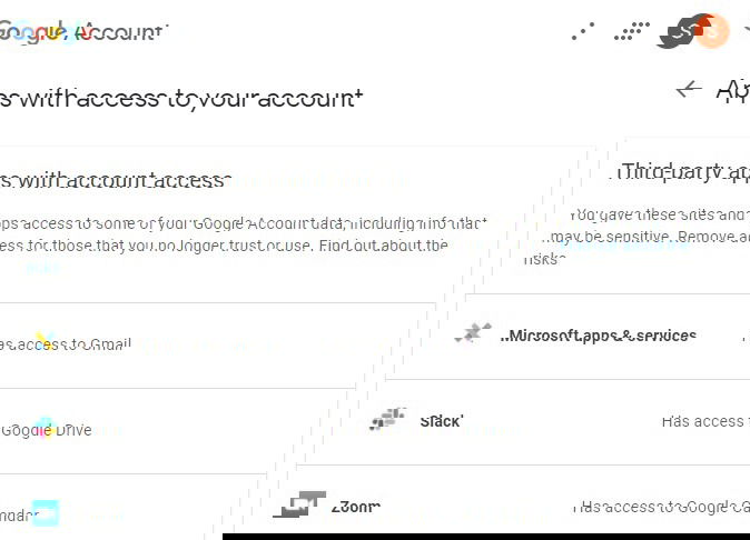Права доступа сторонних приложений в Google
