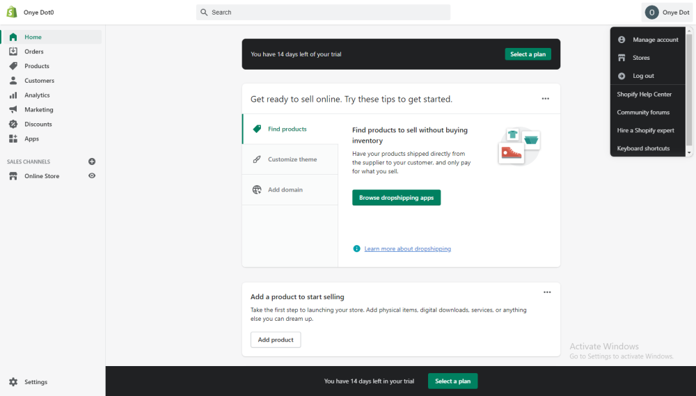 Shopify 2SA click Manage account