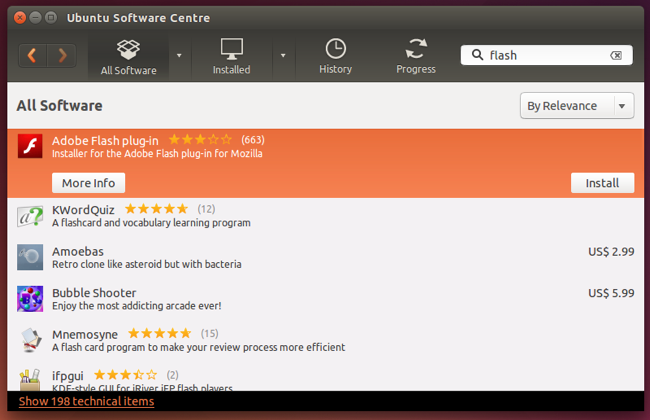 Установка Flash из Центра приложений Ubuntu