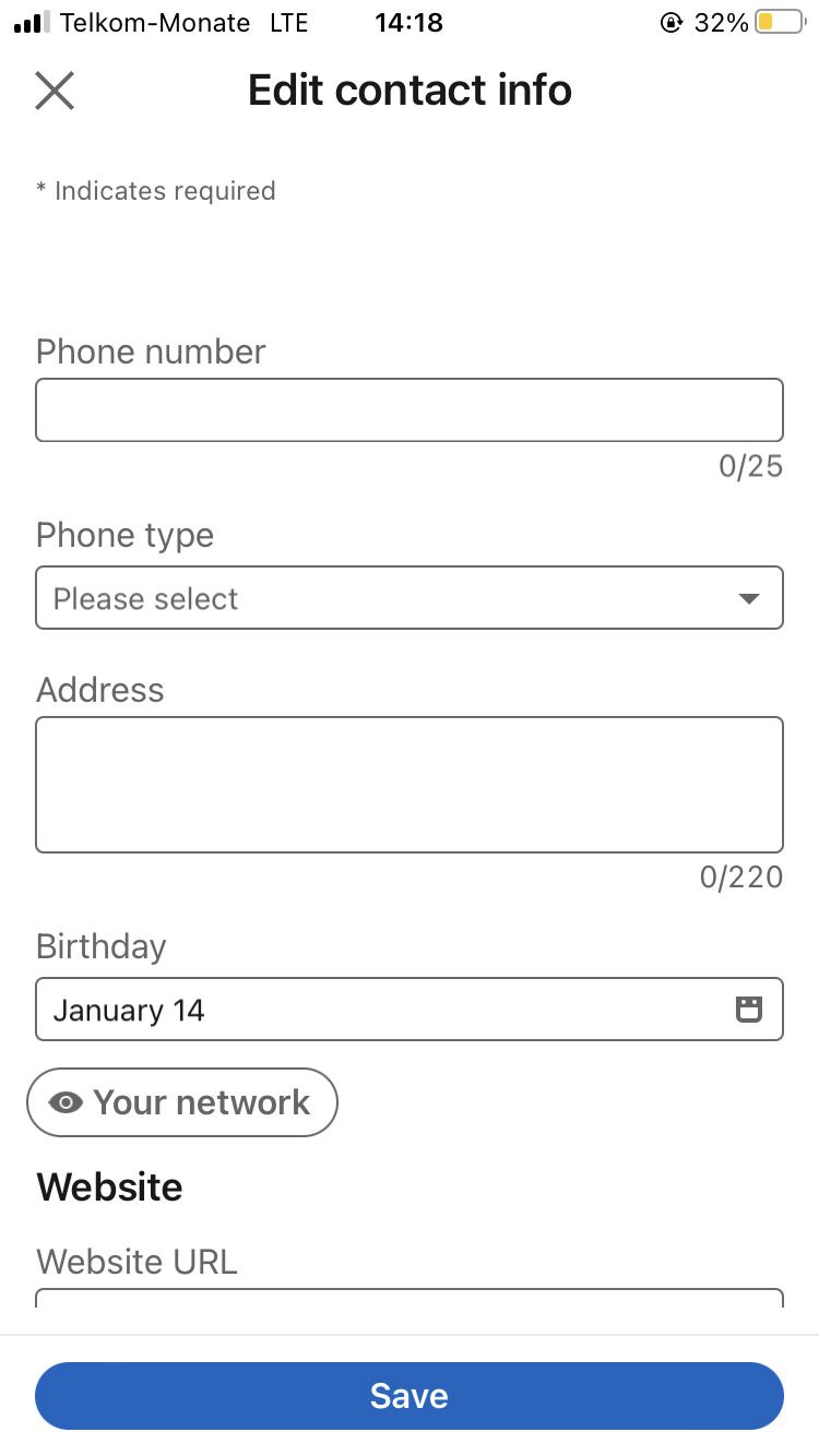 Управление настройками дня рождения в LinkedIn