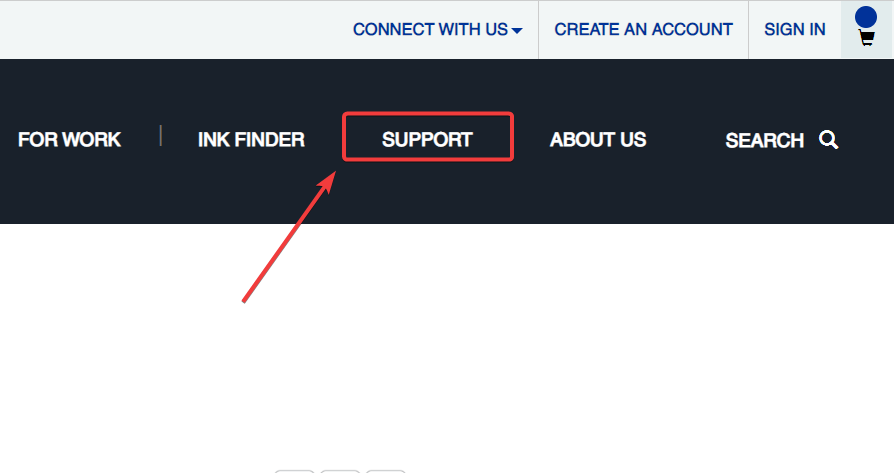 Наведение на раздел «Поддержка» на сайте Epson