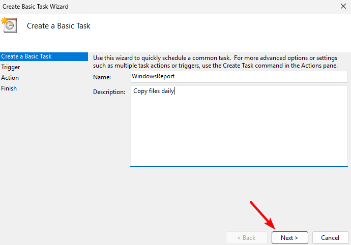 Окно задания имени и описания задачи